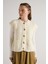 Kadın Ekru Saç Örgü Düğme Detaylı Triko Yelek 5584 4
