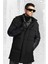 Erkek Siyah Kapüşonlu Su İtici Rüzgar Geçirmez -10°C Dayanıklı Uzun Şişme Mont A52Y6125 11