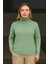 Balıkcı Yaka Bağazlı Triko Kazak Pamuklu Kalın Fitilli Dokuma - Mint Yeşili 3