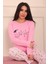 Kadın Good Night Sloganlı Bisiklet Yaka Uzun Kol Altı Uzun Penye Pijama Takımı 2