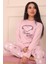 Kadın Sloganlı Kalp Desenli ve Altı Kalp Desenli Termal Pijama Takımı 4