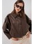 Kadın Oversize Deri Ceket 1055 - Kahverengi 3
