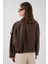 Kadın Oversize Deri Ceket 1055 - Kahverengi 6