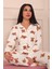 Kadın Teddy Bear Desenli Önü Düğmeli Uzun Kol Altı Uzun Milan Kumaş Pijama Takımı 1