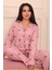 Kadın Kalp Desenli Önü Düğmeli Uzun Kol Altı Uzun Süet Pijama Takımı 1