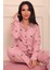 Kadın Kalp Desenli Önü Düğmeli Uzun Kol Altı Uzun Süet Pijama Takımı 2
