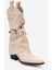 Okus Bej Süet Kadın Tokalı Kalın Topuklu Kısa Çizme 5