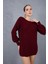 Kadın Bordo Reglan Balon Kollu Bisiklet Yaka Simli Triko Kazak 2
