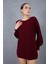 Kadın Bordo Reglan Balon Kollu Bisiklet Yaka Simli Triko Kazak 4