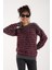 Kadın Füme-Bordo Sakal Iplik Çizgili Bisiklet Yaka Triko Kazak 1