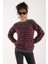 Kadın Füme-Bordo Sakal Iplik Çizgili Bisiklet Yaka Triko Kazak 4
