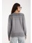 Kadın Gri Viskon Kumaş Kayık Yaka Simli Triko Bluz 6
