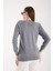 Kadın Gri Simli Kumaş Detaylı V Yaka Triko Bluz 2