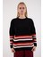 Kadın Siyah Çizgili Bisiklet Yaka Şönil Kadife Triko Kazak 1