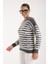 Kadın Füme-Beyaz Sakal Iplik Çizgili Bisiklet Yaka Triko Kazak 4