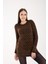 Kadın Acı Kahve Simli Sakal Iplik Yan Yırtmaçlı Bisiklet Yaka Triko Kazak 1