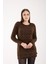 Kadın Acı Kahve Simli Sakal Iplik Yan Yırtmaçlı Bisiklet Yaka Triko Kazak 6