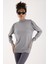 Kadın Gri Elit Viskon Kumaş Taş Detaylı Omuzlar Yarım Balıkçı Yaka Triko Bluz 4