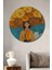 Sarı Çiçek Şemsiye Altında Kız Yağlı Boya Görünümlü Dekoratif Ahşap Tablo Yuvarlak Tablo 1