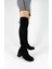 Siyah Süet Diz Üstü Çorap Streç Kalın Topuk Kadın Çizme 4