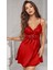 Kadın Kırmızı Şık Seksi Bağlamalı Askılı Saten Gecelik Sırt Yırtmaçlı Detaylı Dantelli 2