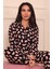 Kadın Kalp Desenli Önü Düğmeli Uzun Kol Altı Uzun Süet Pijama Takımı 3