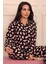 Kadın Kalp Desenli Önü Düğmeli Uzun Kol Altı Uzun Süet Pijama Takımı 4