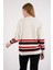 Kadın Beyaz Çizgili Bisiklet Yaka Şönil Kadife Triko Kazak 4