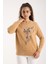 Kadın Bej Sakal Iplik Yaprak Desenli Boncuk Nakışlı Bisiklet Yaka Triko Kazak 1