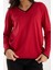 Kadın Kırmızı Elit Viskon Kumaş Kontrast Sim Biyeli V Yaka Triko Bluz 4