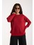 Kadın Kırmızı Viskon Vortex Iplik Taş Detaylı Bisiklet Yaka Simli Triko Bluz 1