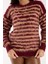 Kadın Bordo-Bej Sakal Iplik Çizgili Bisiklet Yaka Triko Kazak 4