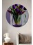 Mor Lale Buketi Yağlı Boya Görünümlü Ahşap Dekoratif Tablo Yuvarlak Tablo 1
