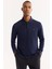 Erkek Lacivert Polo Yaka Pamuklu Basic Slim Fit Sweatshirt B001080 12