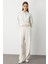 Geniş Paça Beli Lastikli Ekru Triko Jogger Pantolon 1