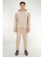 Erkek Bej Eşofman Takımı Rahat Kesim 3 Iplik Şardonlu Kapüşonlu Ipli Ribana Bel 1