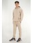 Erkek Bej Eşofman Takımı Rahat Kesim 3 Iplik Şardonlu Kapüşonlu Ipli Ribana Bel 2