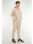 Erkek Bej Eşofman Takımı Rahat Kesim 3 Iplik Şardonlu Kapüşonlu Ipli Ribana Bel 5