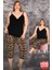Lady Büyük Beden Leopar Desenli Askılı Yaka Kapri Pijama Takımı 3