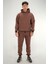 Erkek Kahverengi Eşofman Takımı Rahat Kesim 3 Iplik Şardonlu Kapüşonlu Ipli Ribana Bel 1