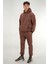 Erkek Kahverengi Eşofman Takımı Rahat Kesim 3 Iplik Şardonlu Kapüşonlu Ipli Ribana Bel 2