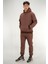 Erkek Kahverengi Eşofman Takımı Rahat Kesim 3 Iplik Şardonlu Kapüşonlu Ipli Ribana Bel 6