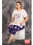 Lady Büyük Beden Gece Desenli Kısa Kollu Kapri Pijama Takımı 1