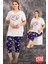 Lady Büyük Beden Gece Desenli Kısa Kollu Kapri Pijama Takımı 3