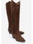 Rios Kahverengi Hakiki Deri Süet Püsküllü Kadın Kalın Topuklu Çizme 1