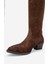 Rios Kahverengi Hakiki Deri Süet Püsküllü Kadın Kalın Topuklu Çizme 4