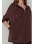 Kadın Modal Touch Fermuarlı Kapşonlu Sweatshirt Kestane Kahvesi 6