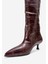 Crow Bordo Baskı Sivri Burunlu Kadın Topuklu Kısa Çizme 4