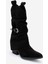 Okus Siyah Süet Kadın Tokalı Kalın Topuklu Kısa Çizme 3