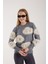 Kadın Gri Sakal Iplik Bisiklet Yaka Triko Kazak 1